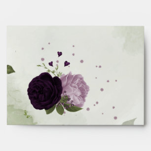 Deep & light purple flowers green envelope