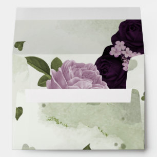 Deep & light purple flowers green envelope