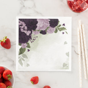 Deep & light purple flowers greenery napkin