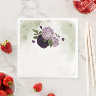 Deep & light purple flowers greenery napkin