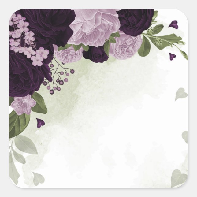 Deep & light purple flowers greenery  square sticker (Front)