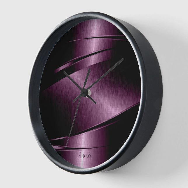 Deep Magenta Red Metallic Geometric Texture Clock (Angle)
