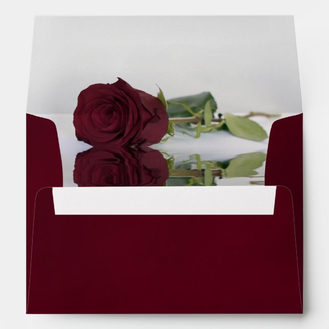 Deep Marbled Burgundy with Rose Elegant Wedding Envelope (Back (Bottom))