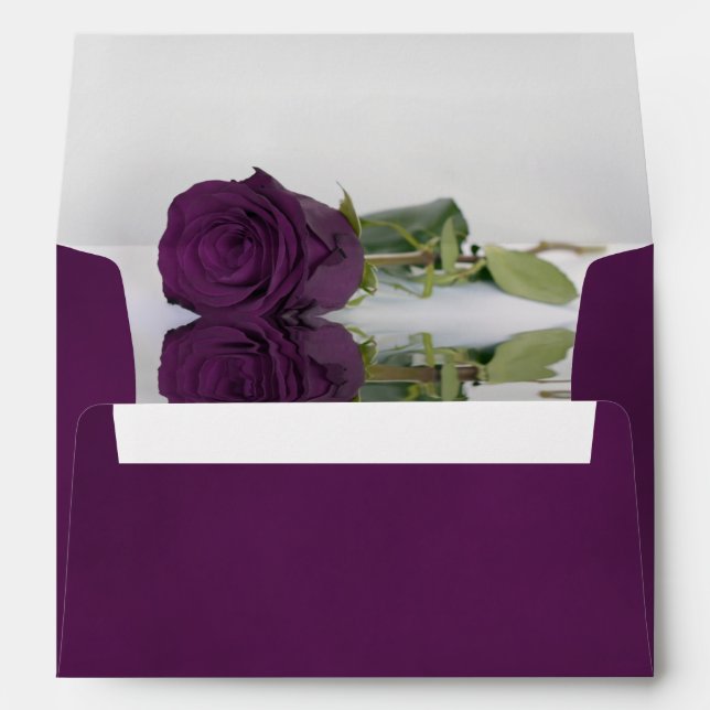 Deep Marbled Plum Purple with Rose Elegant Wedding Envelope (Back (Bottom))