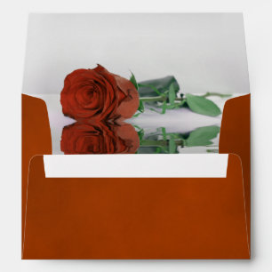 Deep Marbled Rust Orange with Rose Elegant Wedding Envelope