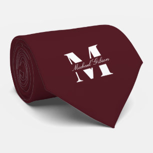 Deep Maroon   Custom Monogram Wedding Groomsmen  Tie
