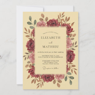 Deep Maroon Wreath Wedding Invitation