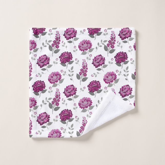 Deep Mauve flowers modern decorative bathroom bath (Gant de toilette)