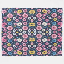 Deep Midnight Floral Garden Pattern Sherpa Blanket