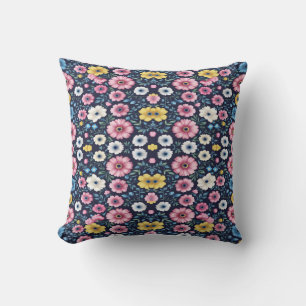 Deep Midnight Floral Garden Pattern Sherpa Blanket Throw Pillow
