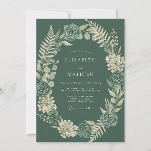 Deep Moss Fern Wedding Invitation (Front)