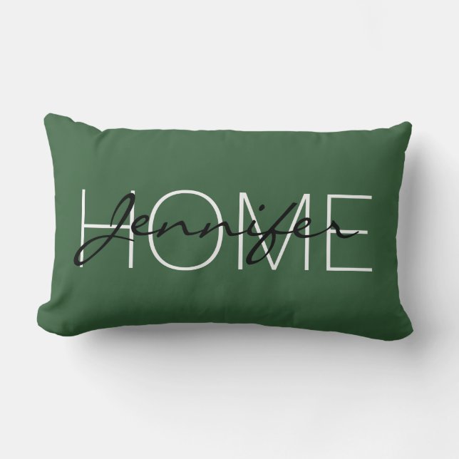 Deep moss green colour home monogram lumbar pillow (Front)
