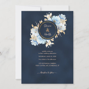 Deep Navy and Ice Blue Wedding Invitation