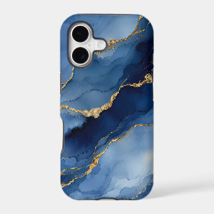Deep Navy Blue and Gold Alcohol Ink Agate Texture