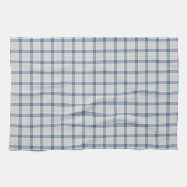  Deep Navy Blue Check Windowpane Gingham Kitchen Towel (Horizontal)