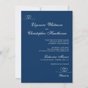 Deep Navy Blue Elegant Chic Calligraphy Wedding Invitation