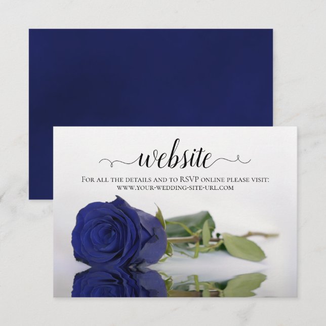 Deep Navy Blue Rose Elegant Wedding Website Enclosure Card (Front/Back)