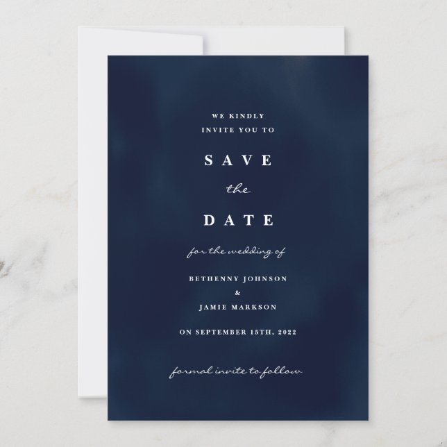 Deep Navy Blue Save the Date Invitation (Front)