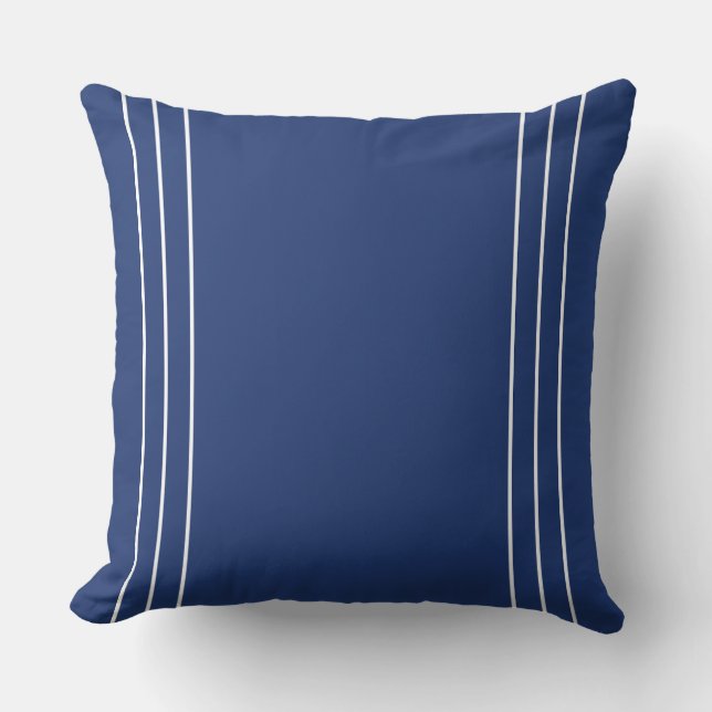 Deep Navy Blue with Thin White Stripes Throw Pillow (Front)