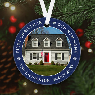 Deep Navy Circle First Christmas New Home Ornament