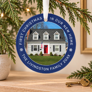 Deep Navy Circle First Christmas New Home Ornament