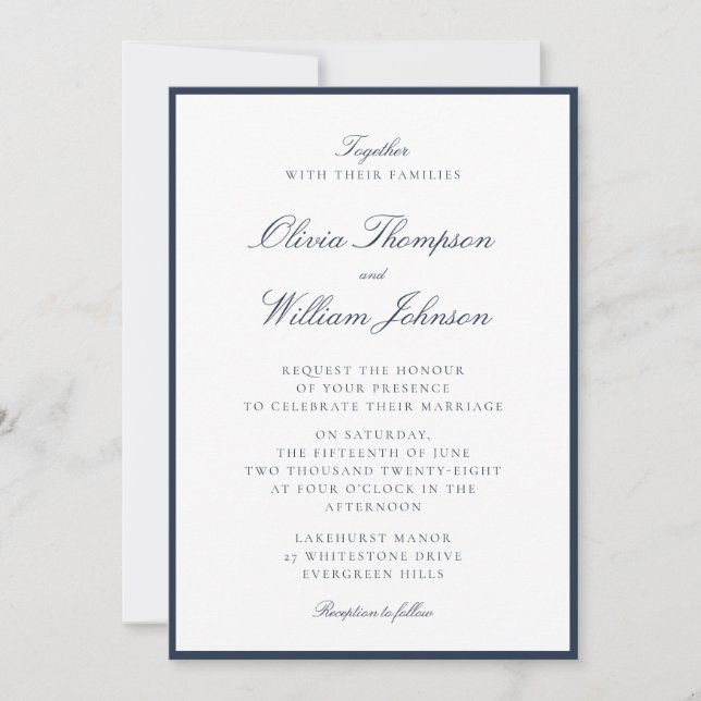 Deep Navy Framed Wedding Invitation (Devant)