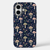 Deep Navy Fungi Seamless Pattern Dark Academia