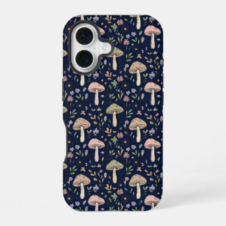 Deep Navy Fungi Seamless Pattern Dark Academia iPhone 16 Case