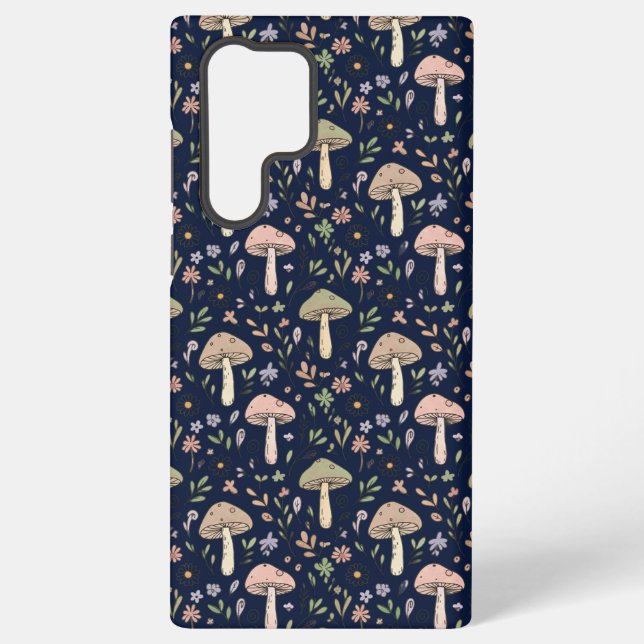 Deep Navy Fungi Seamless Pattern Moody Samsung Galaxy S22 Ultra Case (Back)