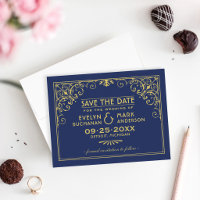 Deep Navy Gold Art Deco Frame Wedding