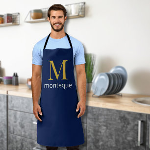 Deep Navy Gold Monogram Personalized Name Luxury  Apron