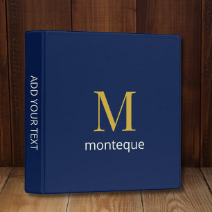 Deep Navy Gold Monogram Personalized Name Luxury Binder