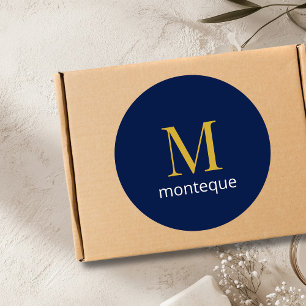 Deep Navy Gold Monogram Personalized Name Luxury Classic Round Sticker