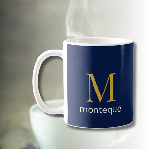 Deep Navy Gold Monogram Personalized Name Luxury Coffee Mug