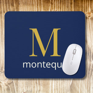 Deep Navy Gold Monogram Personalized Name Luxury  Mouse Pad