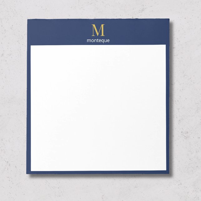 Deep Navy Gold Monogram Personalized Name Luxury  Notepad (Creator Uploaded)