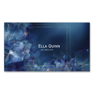 Deep Navy Icy Floral Gold Frame Celestial Magnetic Business Card
