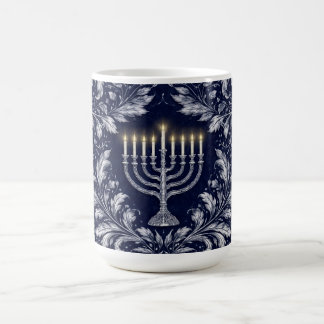 Deep Navy Menorah William Morris Pattern Coffee Mug