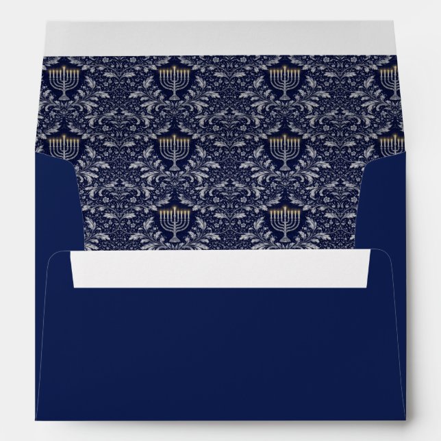 Deep Navy Menorah William Morris Pattern Envelope (Back (Bottom))