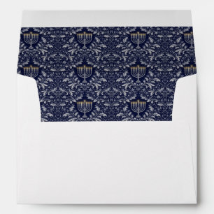 Deep Navy Menorah William Morris Pattern Envelope