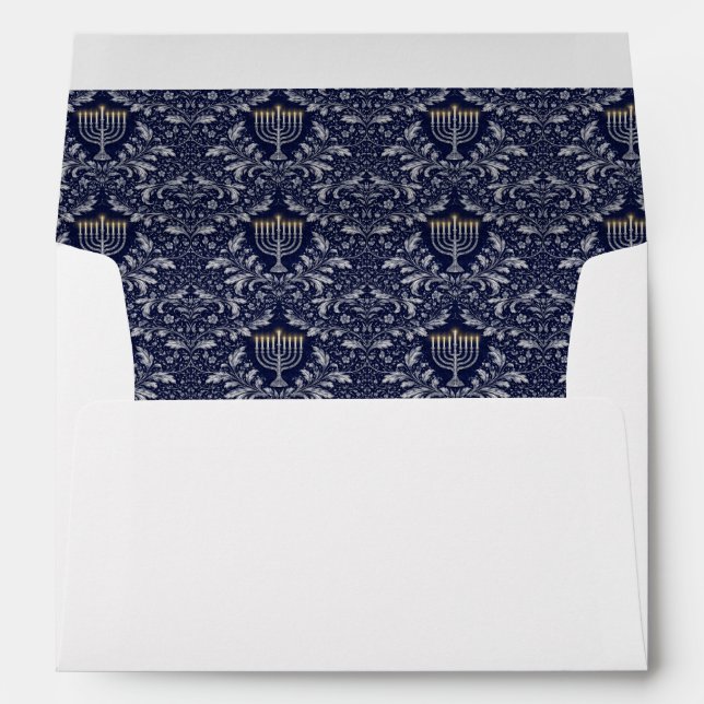 Deep Navy Menorah William Morris Pattern Envelope (Back (Bottom))