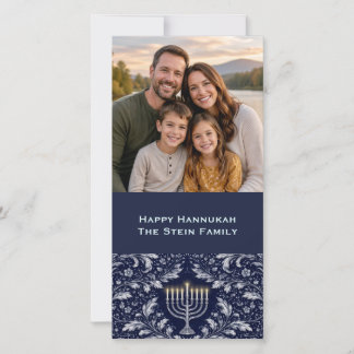 Deep Navy Menorah William Morris Pattern Holiday Card