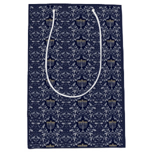 Deep Navy Menorah William Morris Pattern Medium Gift Bag