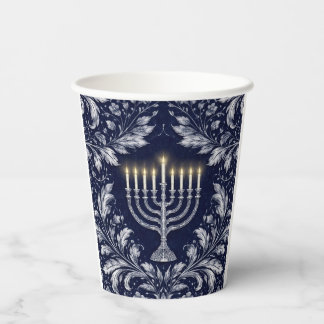 Deep Navy Menorah William Morris Pattern Paper Cups