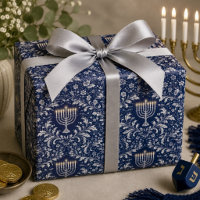 Deep Navy Menorah William Morris Pattern