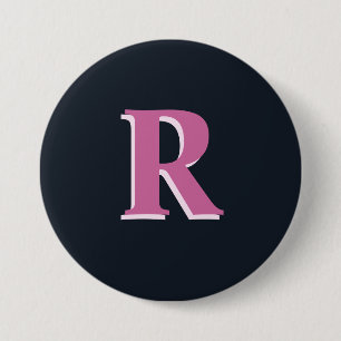 Deep navy pink monogrammed 3 inch round button