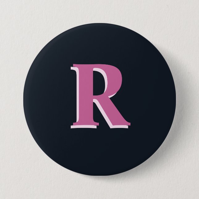 Deep navy pink monogrammed 3 inch round button (Front)