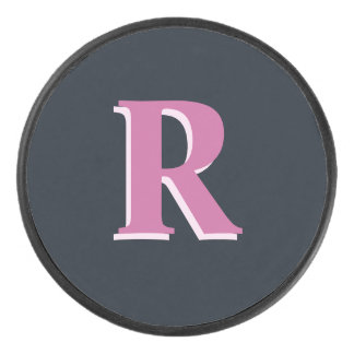Deep navy pink monogrammed hockey puck