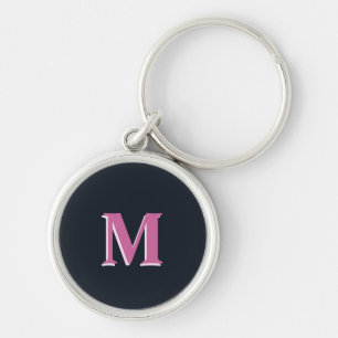 Deep navy pink monogrammed keychain