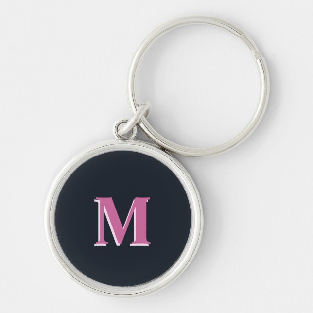 Deep navy pink monogrammed keychain (Front)
